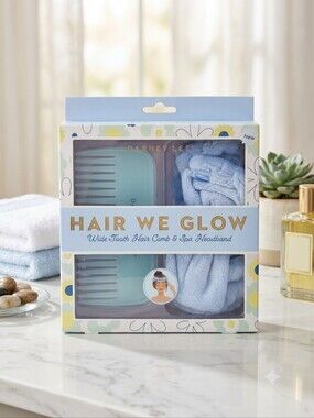 Dabney Lee Hair We Glow Wide Tooth Comb & Spa Headband - Light Blue